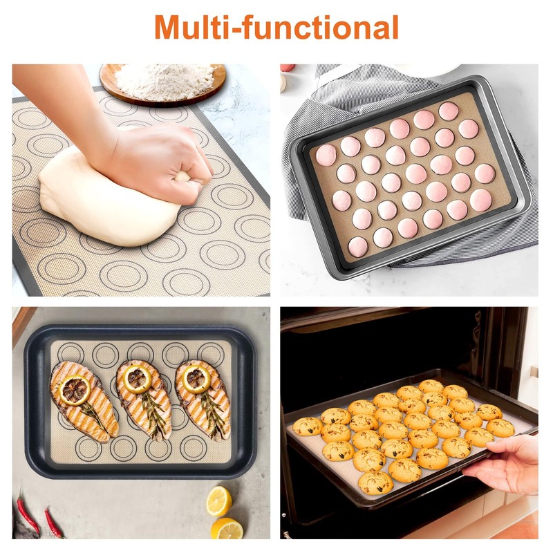 HOOMIL Macaron Silicone Baking Mats, 13"x9", 13"L x 9"W, Brown+Gray gallery