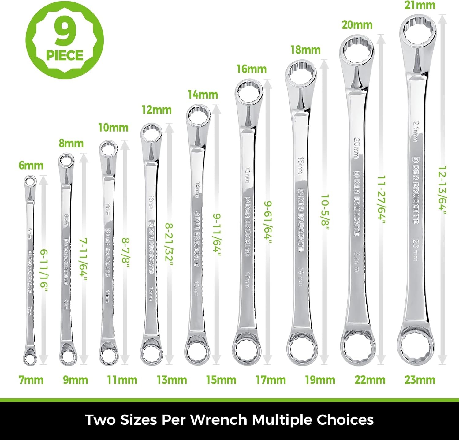 9 PCS Double Box End 75 Degree Deep Offset EXTRA LONG Wrench Tools Set 6-23Mm US gallery