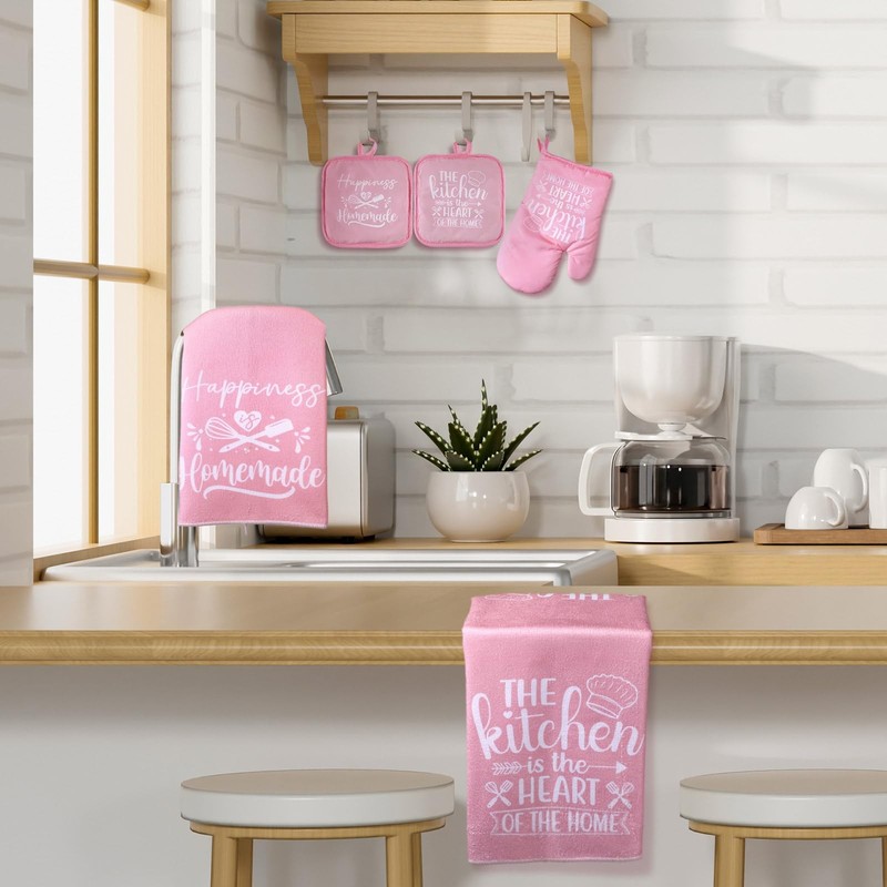 6 Pcs Kitchen Decor Accessories Set Farmhouse Towels Pot Holders Oven Mitts S... gallery