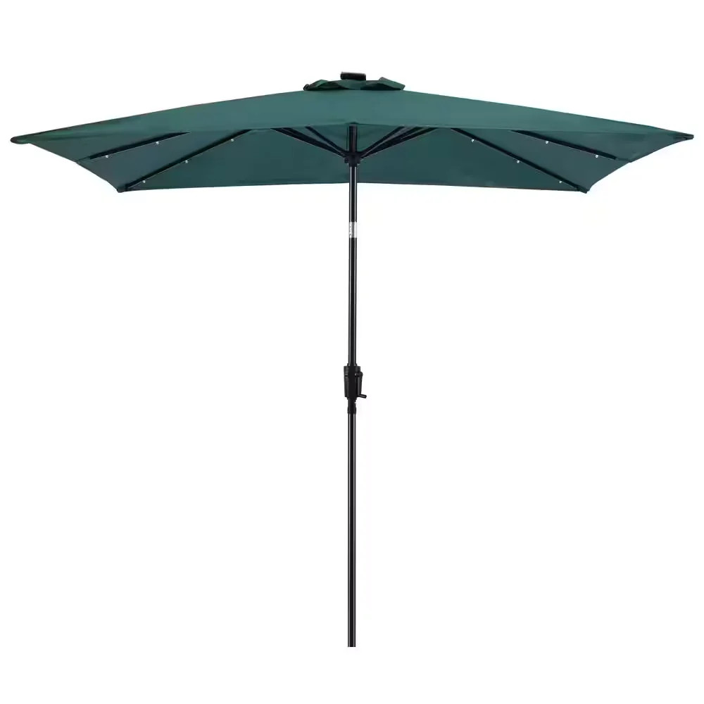 Sun-Ray 9x7 ft Rectangular Solar Lighted Market Patio Umbrella Hunter Green