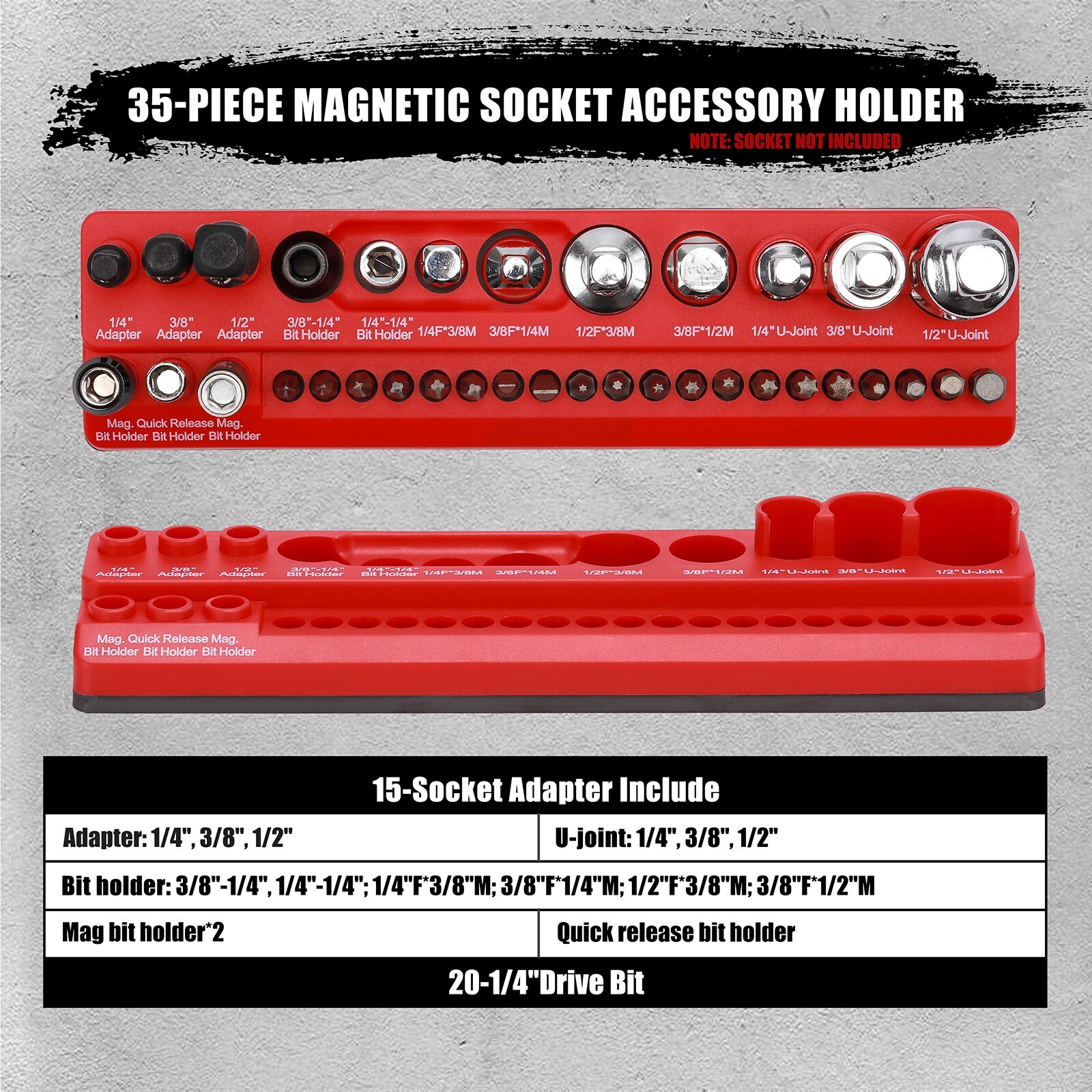 35-Piece Magnetic Socket Accessory Holder, Tool Organizer Tray, Bit Holder gallery