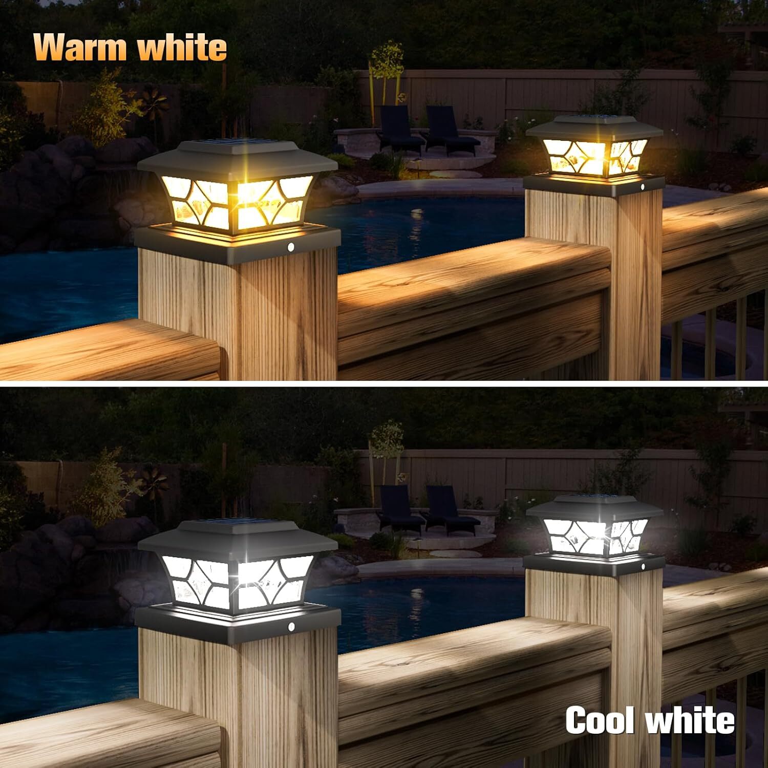 2/8/12 Pack LED Solar Post Lights Outdoor Deck Cap Fence Light PVC Vinyl 4x4 6x6 gallery