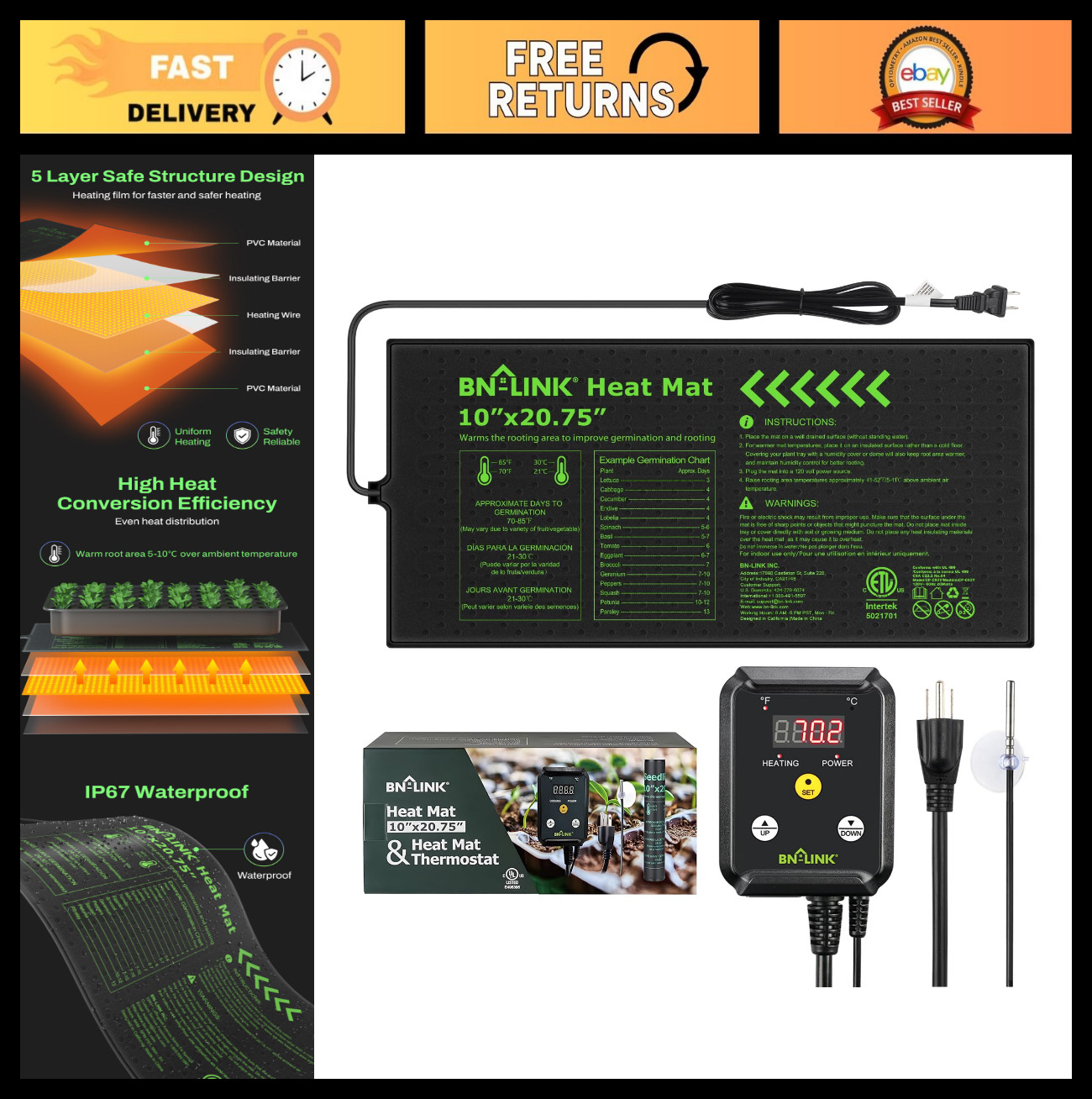 Seedling Heat Mat with Thermostat Controller - 10" x 20.75" for Indoor Plant Ger gallery