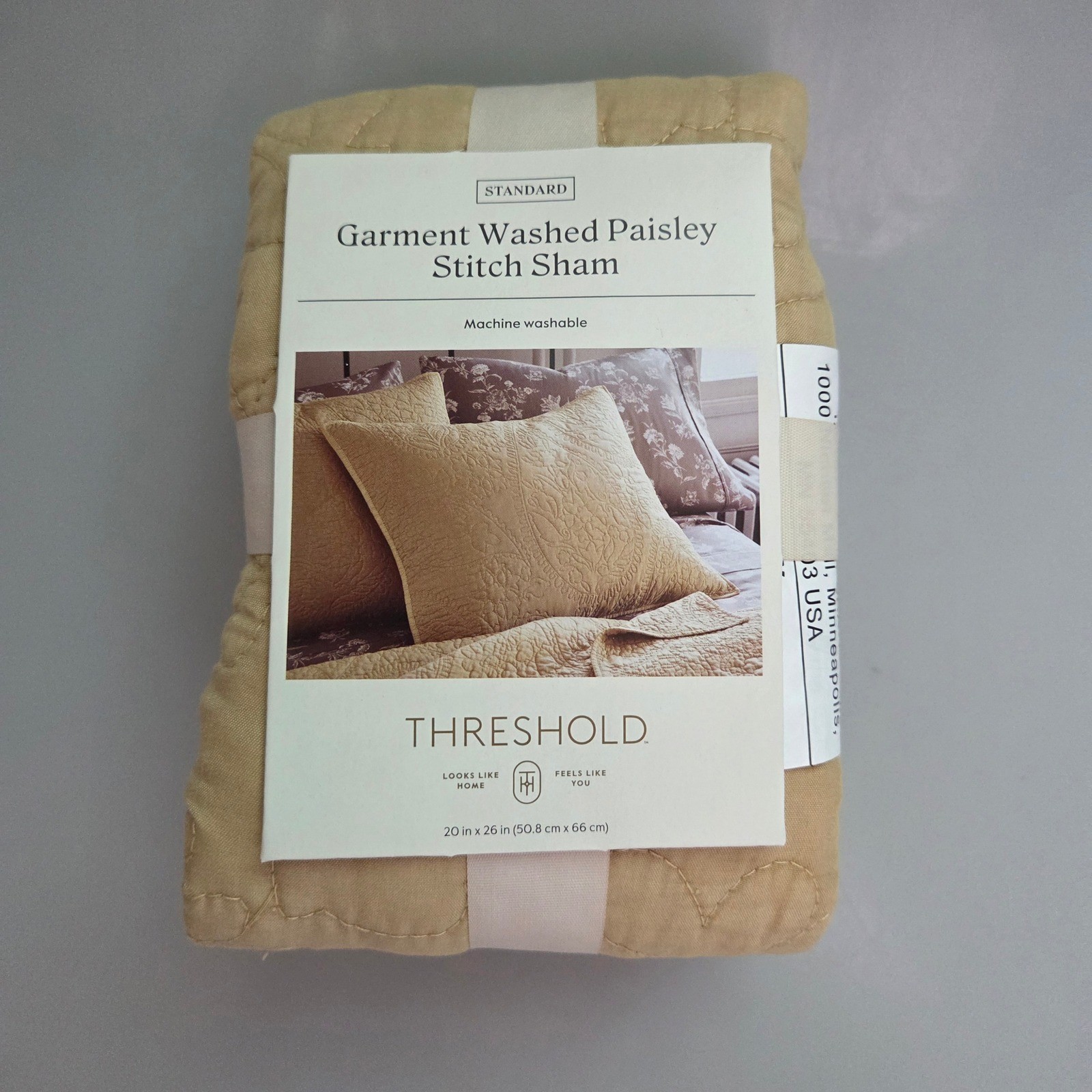 Threshold Garment Washed Paisley Stitch Sham Standard Tan Camel Quilted NEW gallery