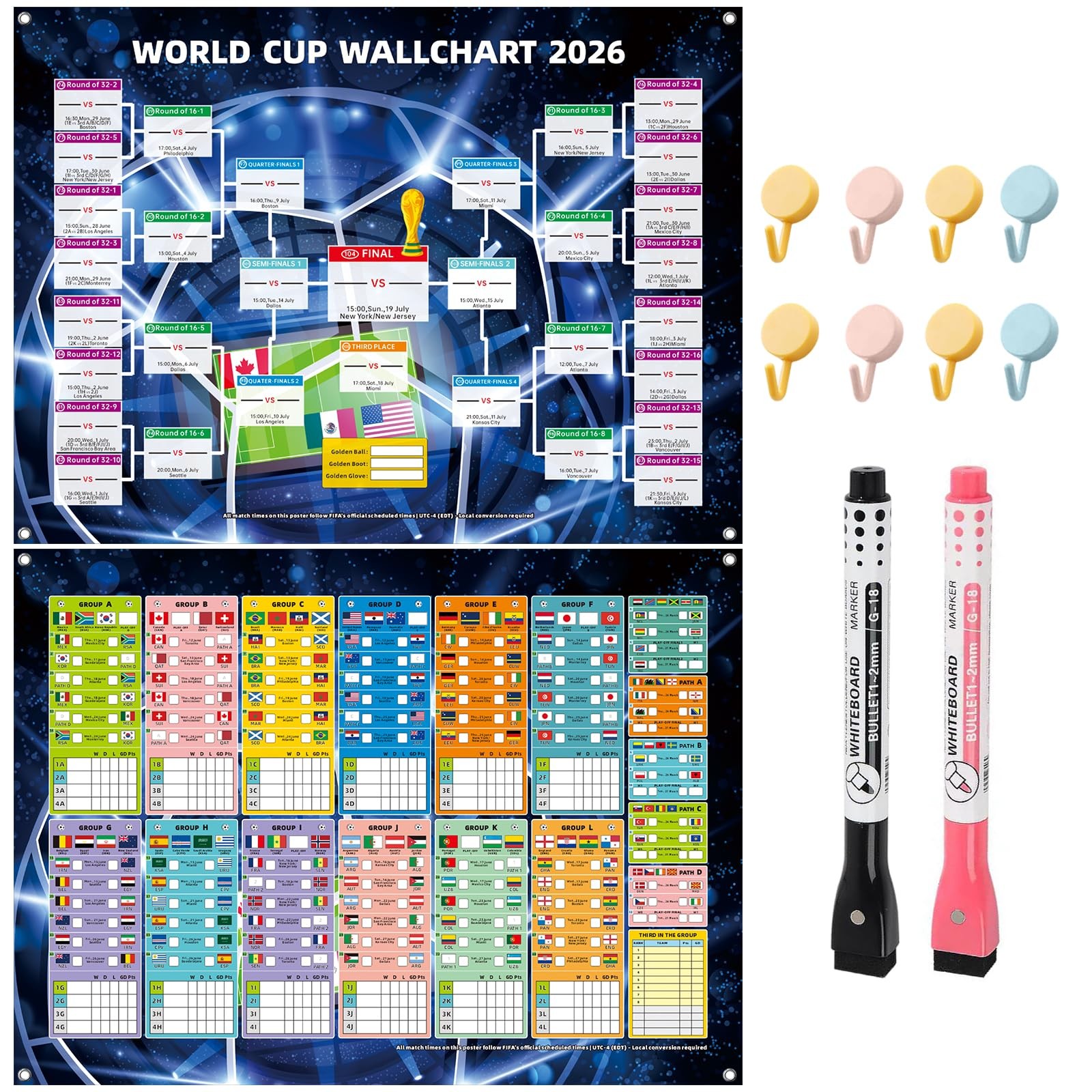 2026 World Cup Poster Set, Soccer Schedule & 48 Team Bracket Wall Chart, 2 PC... gallery