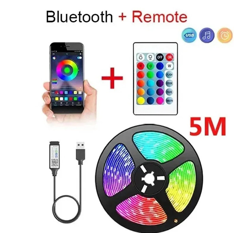 Bluetooth USB RGB LED Strip Light 5M – 5050 SMD Flexible Lighting for TV & Room gallery