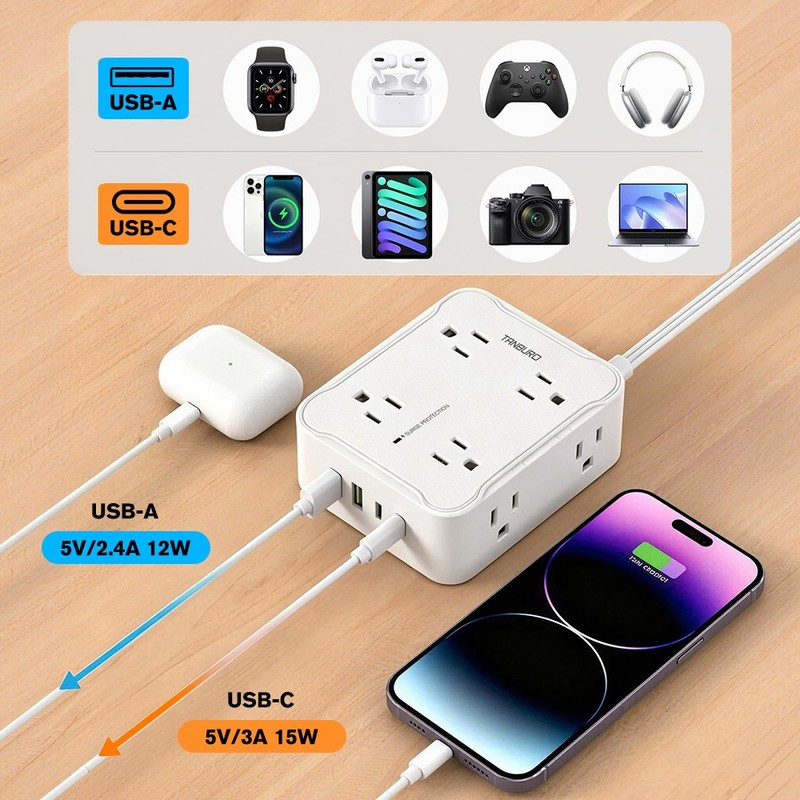 Wall Mountable USB Surge Protector Power Strip +4/6USB Ports 3/8/16 Outlet Plug gallery