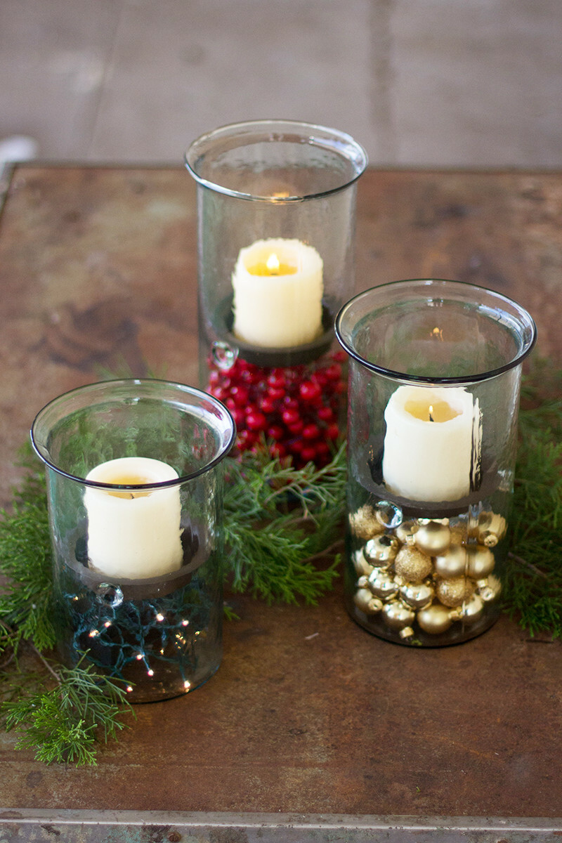 Classic Medium 10 Inch Tall Glass Hurricane Rustic Pillar Candle Holder Textured gallery