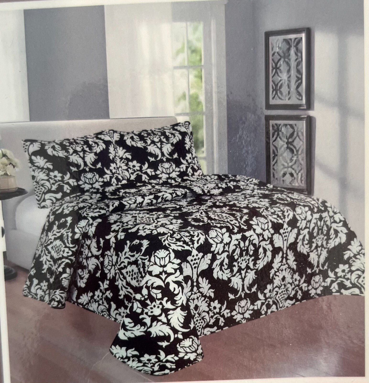 3-Piece Quilt Set Bedspread Lightweight Reversible Coverlet Set Damask gallery