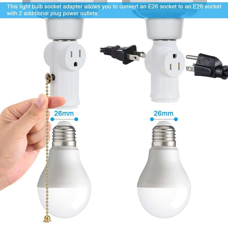 E26/E27 Light Socket to Plug Adapter 2/3 Prong Light Bulb Outlet Socket Adapter gallery