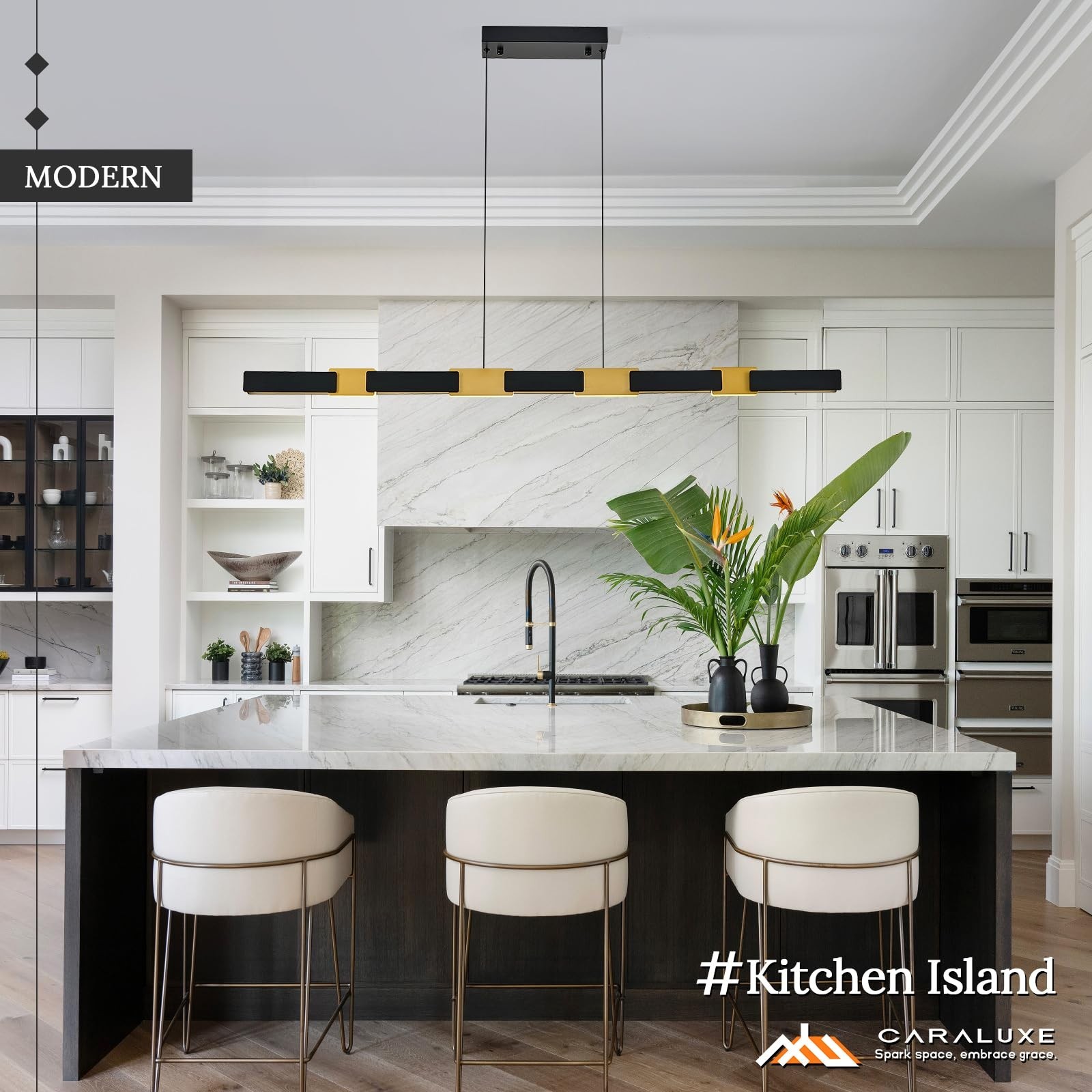 52in LED Linear Pendant Light Dimmable Black Gold Chandelier Kitchen Island L... gallery