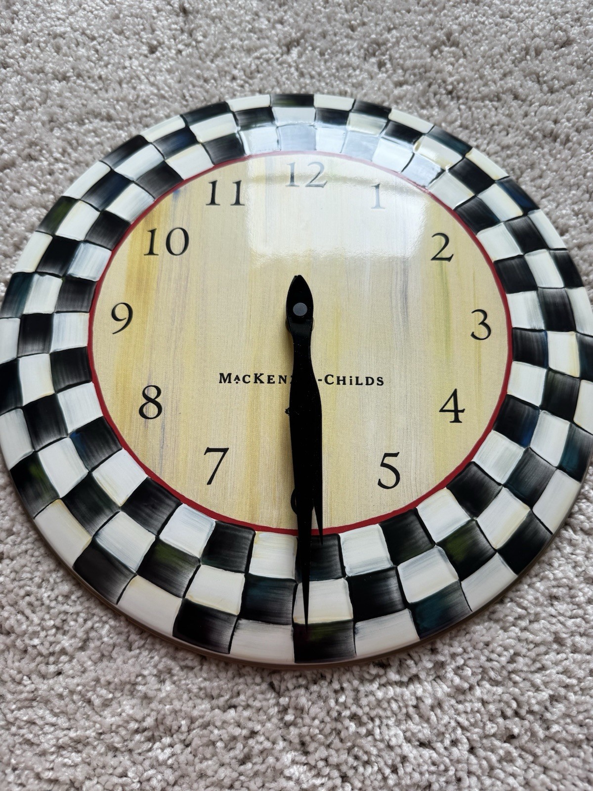 MacKenzie-Childs Checkered Hanging Wall Clock Black White Beige Battery-Operated gallery