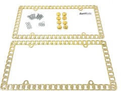 Mega-Metal Round Chain Link Design License Plate Frame with Screws Caps, Set of