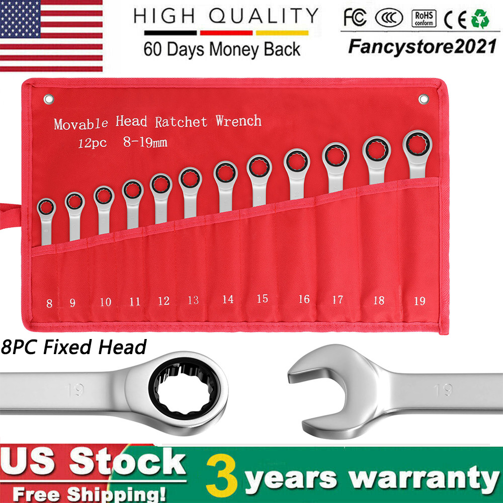 12Pc 8-19mm Metric Fixed Head Ratcheting Wrench Combination Spanner Tool Set gallery
