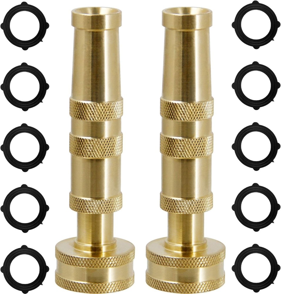 Triumpeek Solid Brass Hose Nozzle, 2 Pack 4 Heavy Duty Brass Garden Hose Noz...