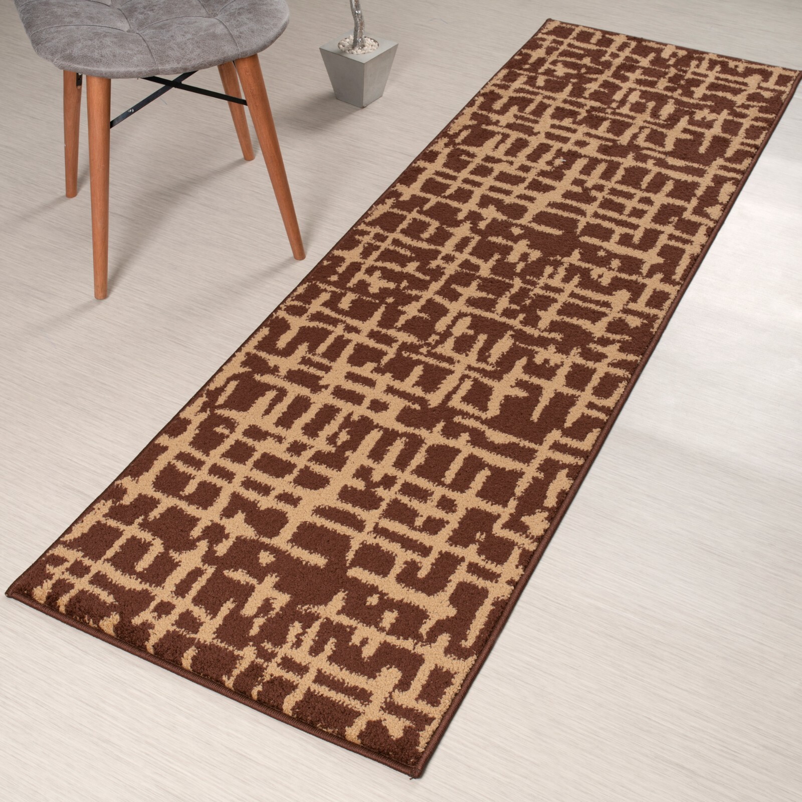 Custom Length Stair Hallway Runner Rug Non Slip Backing, Scandinavian Brown gallery