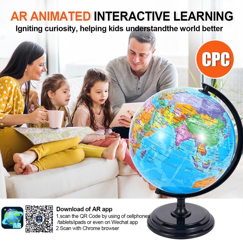 3D AR Large World Globe on Stand Ocean Earth Rotating World Map Geography Gift gallery