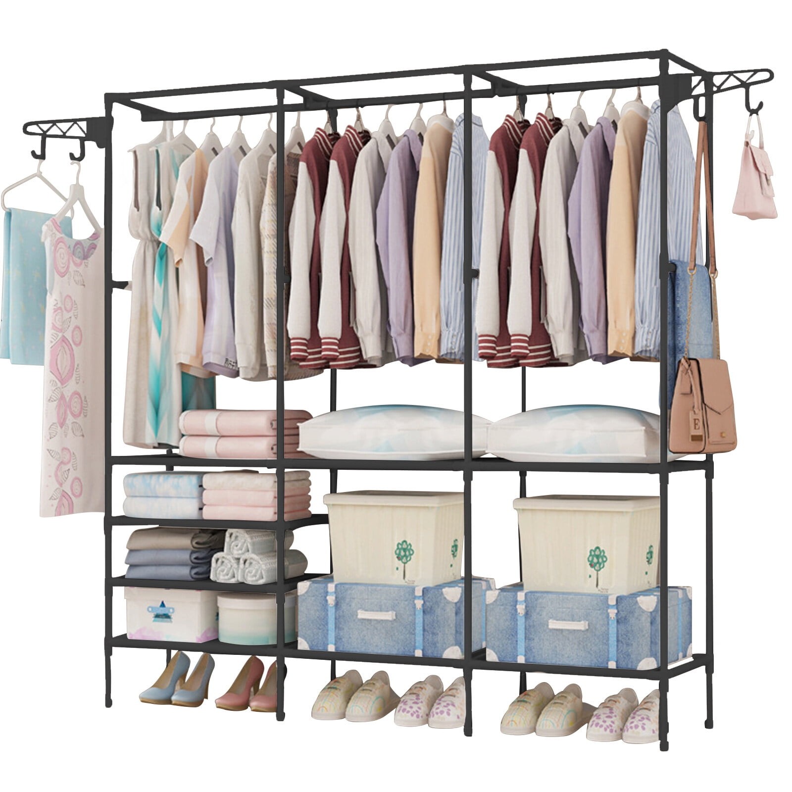 Heavy Duty Portable Garment Rack, Freestanding Wardrobe Clothes Organizer Black gallery