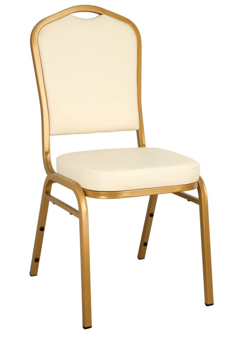 Ivory Vinyl Gold Frame Crown Back Chair by Chivari gallery