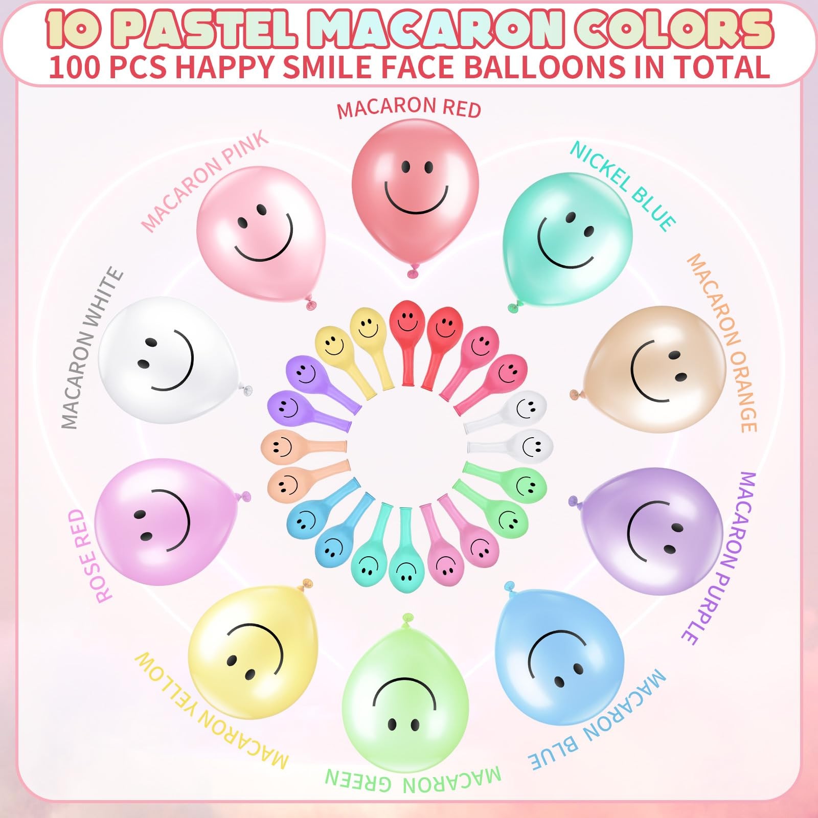 Sratte 100 Pcs 12 Inch Smile Face Balloons Assorted Pastel Unicorn Rainbow Mo... gallery