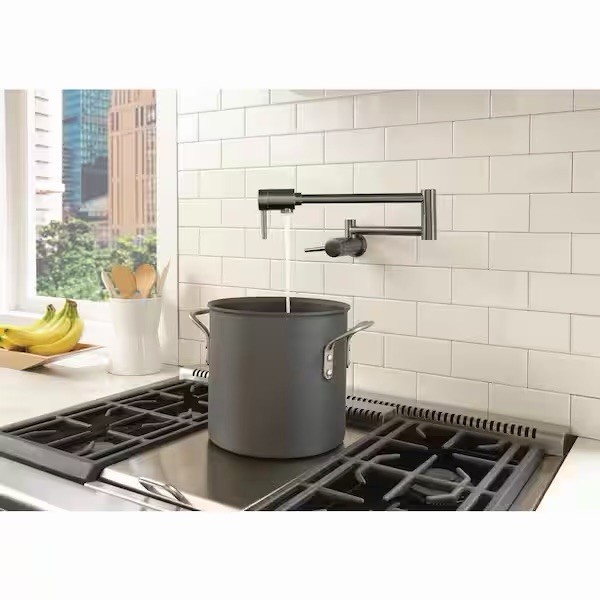 Delta 1165LF-KS Contemporary Wall Mount Pot Filler 24” Black Stainless - NEW gallery