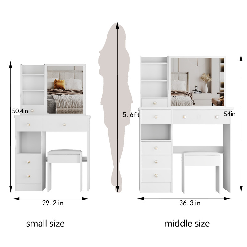 29.2" Small Space Left Drawer Desktop Vanity Table + Cushioned Stool gallery