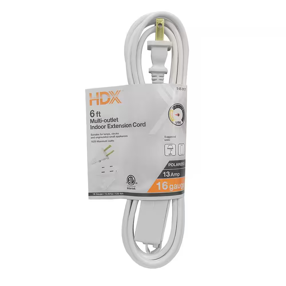 6 Ft. 16/2 Light Duty Indoor Multi-Outlet Extension Cord White(3 Pack) gallery