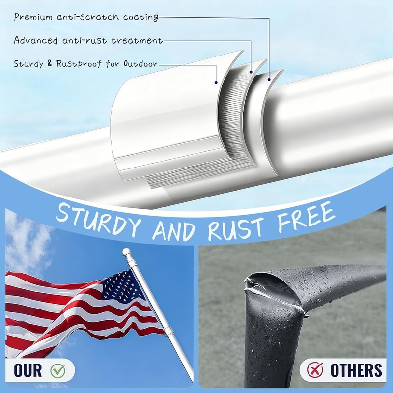 Multi-Accessory Tangle-Free Flag Pole – 6 FT Stainless Steel for Boats & Porches gallery