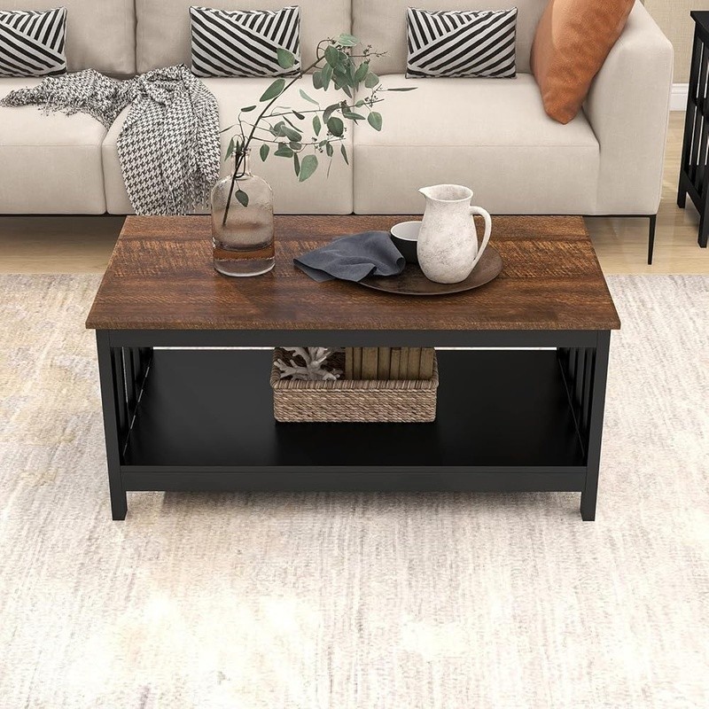 Mission Style Coffee Table Durable Hardwood Slatted Storage Easy Assembly New gallery