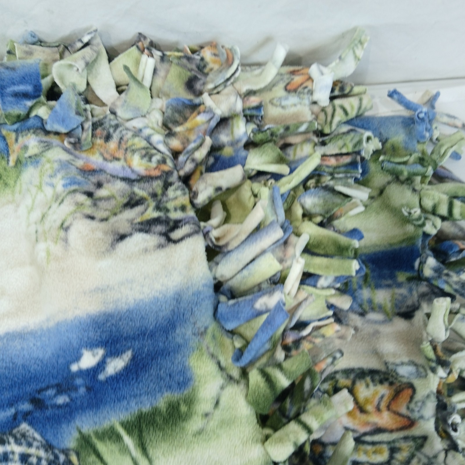 FISHING PATTERN DOUBLE SIDED HAND TIE FLEECE ANTI PILL THROW BLANKET 48 X 92 BIG gallery