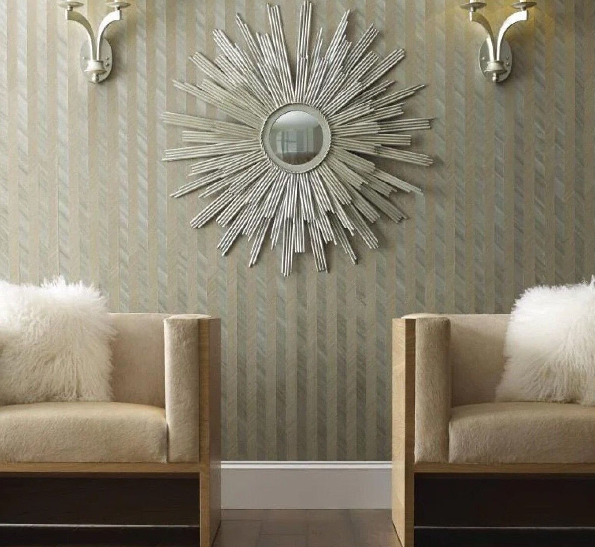 TR4282 York Ronald Redding striped olive green brown Grass cloth wood veneer 3D gallery