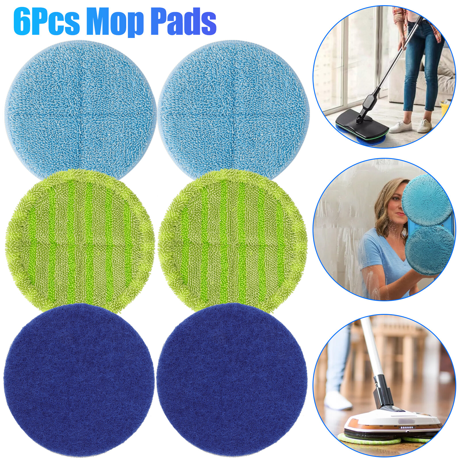 6X Replacement Electric Mop Heads Microfiber Scrubber Polishing Pads Reusable 6" gallery