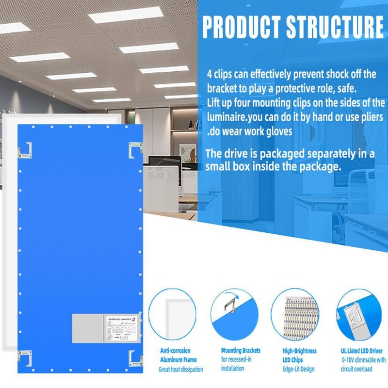4x2ft LED Flat Panel Recessed Light 8400LM Dimmable Drop Ceiling Troffer Fixture gallery