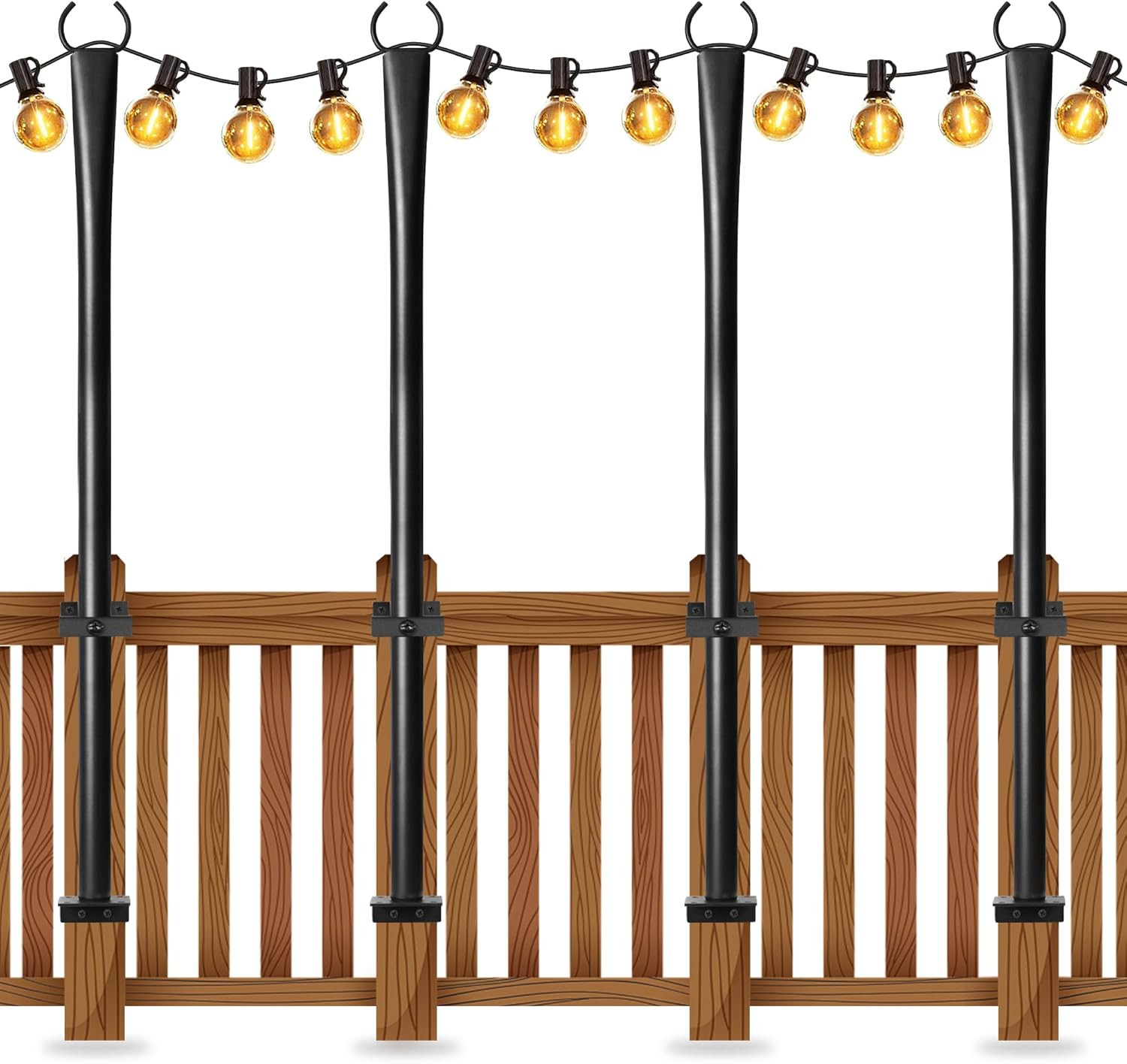 4 Pack 5Ft Heavy-Duty Metal String Light Poles for Outdoor Decor gallery