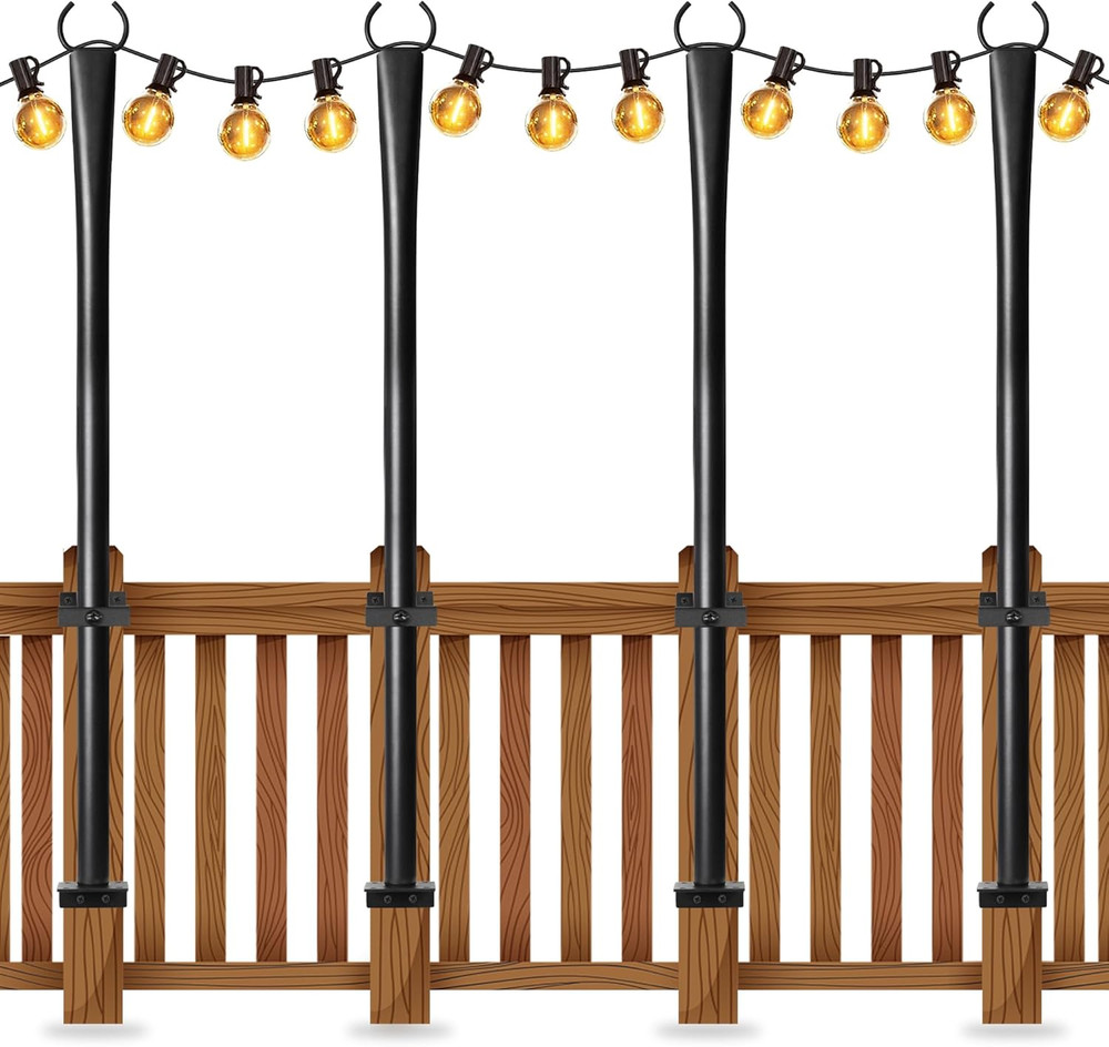 4 Pack 5Ft Heavy-Duty Metal String Light Poles for Outdoor Decor