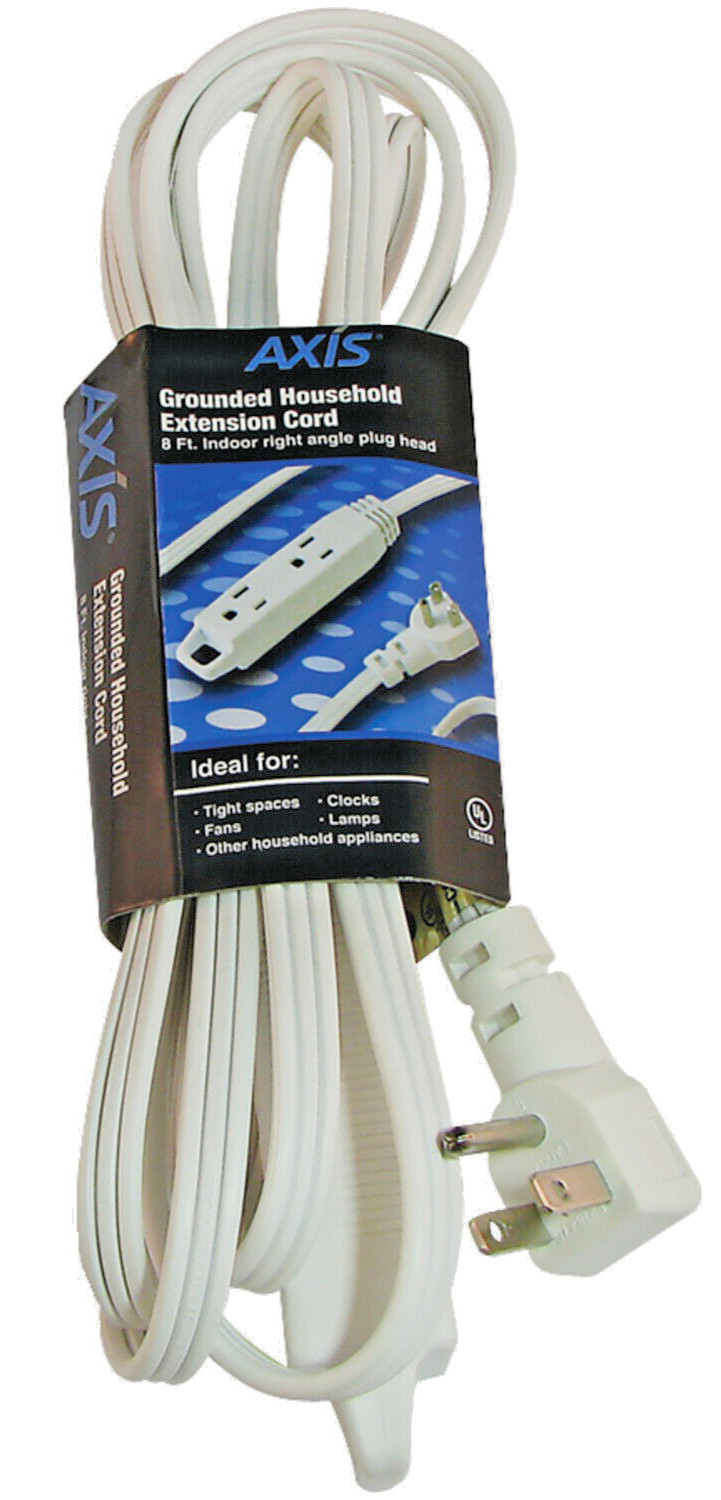 Axis 3-Outlet Grounded Indoor Extension Cord Flat Plug 8ft White NIB gallery