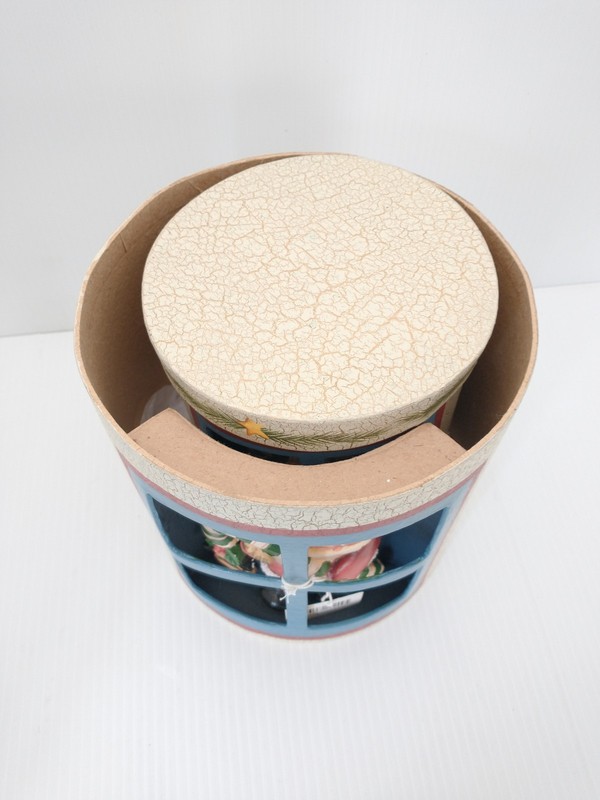 Nesting 3D Paper Mache Round Box Set Santa Cardinal Window Candy Cane Birdhouse gallery