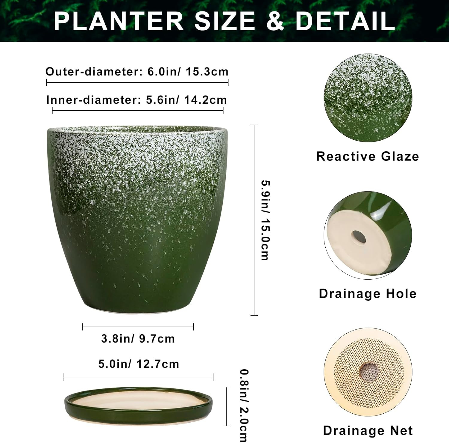 6 Inch Plant Pot - Ceramic Plant Pots with Drainage Hole and Saucer, Ceramic Pla gallery
