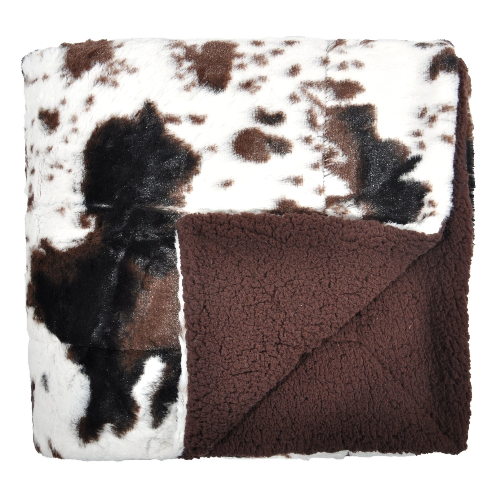 Double Layer Throw Blanket - Reversible Plush & Sherpa Cowhide Quilt - Lightw... gallery
