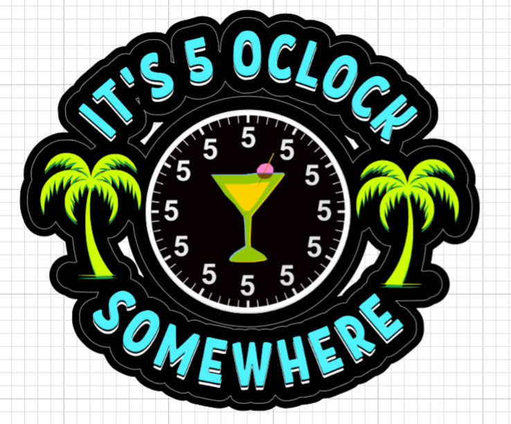 (2) Its 5 Oclock Somewhere Vinyl Stickers Clock Palm Tree Drink Decal Laptop Cup gallery