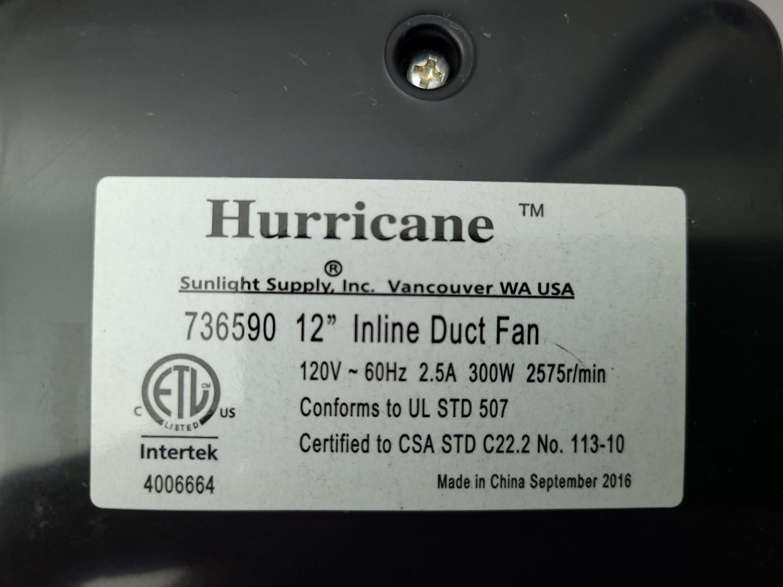 Hurricane 12" Inline Duct Fan Centrifugal 1060CFM 120V 2.5A 300W 736590 HVAC gallery
