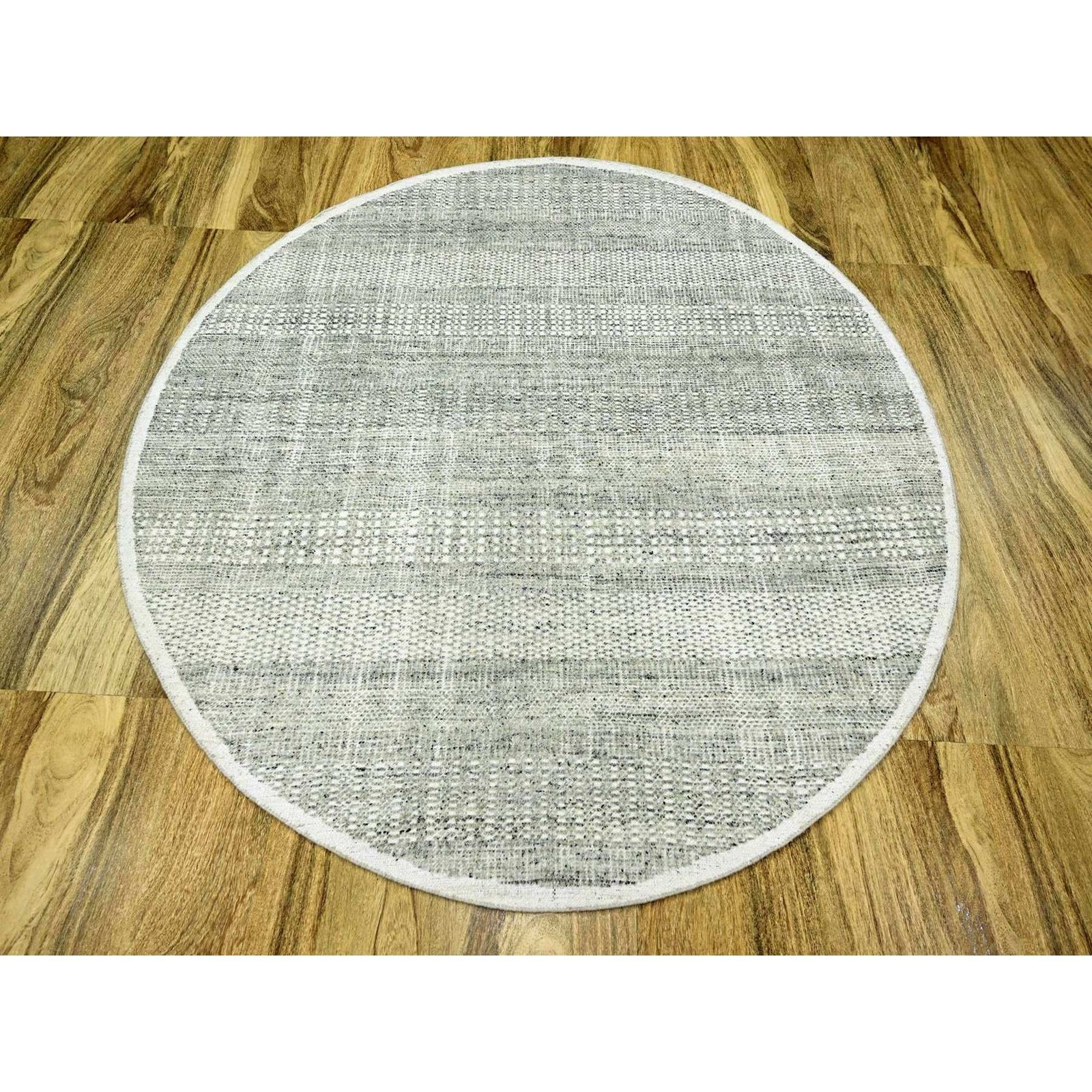 6'x6' Misty Gray Organic Wool Rug Hand Knotted Oxidized Grass Design Round 76729 gallery