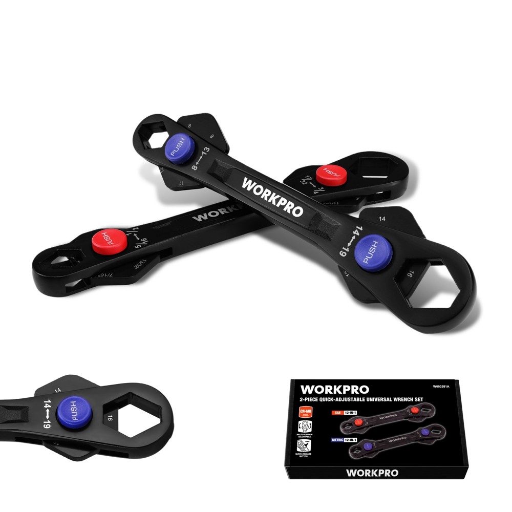 WORKPRO 2PC 12-in-1 Universal Adjustable Wrench Set Multi Head 8-19mm 5/16"-3/4" gallery