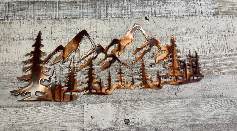 Tree & Mountain Scene - Metal Wall Art - Copper 47" x 19 3/4" gallery