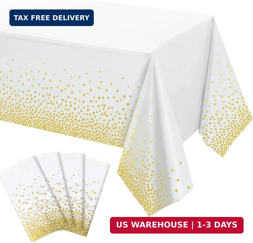 Tegeme Rectangular Polyvinyl Chloride Tablecloth, 54 x 108 inches, White, 4 Pack