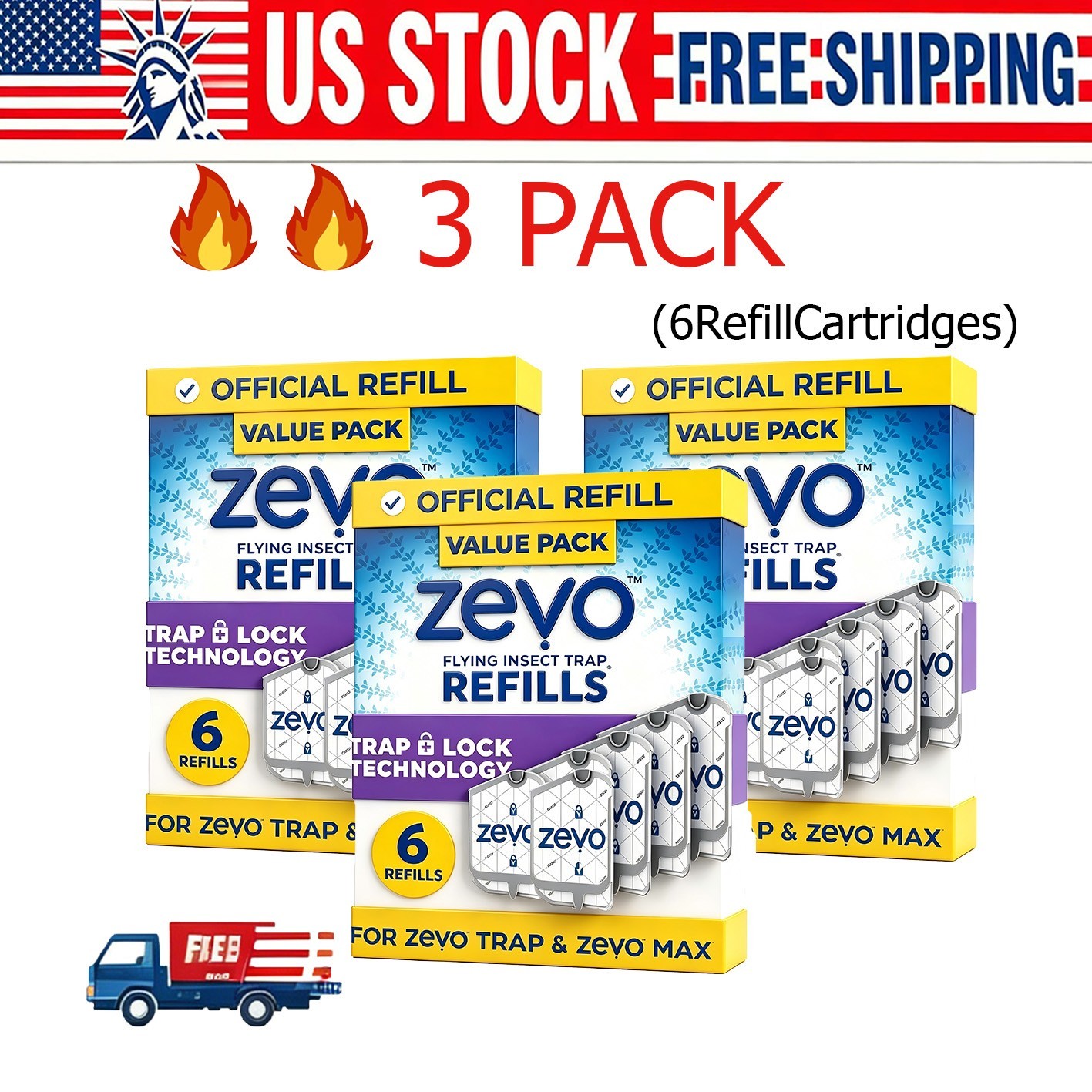 3 pack-Zevo Flying Insect Trap RefillCartridges -Easyto Use (18 RefillCartridges gallery