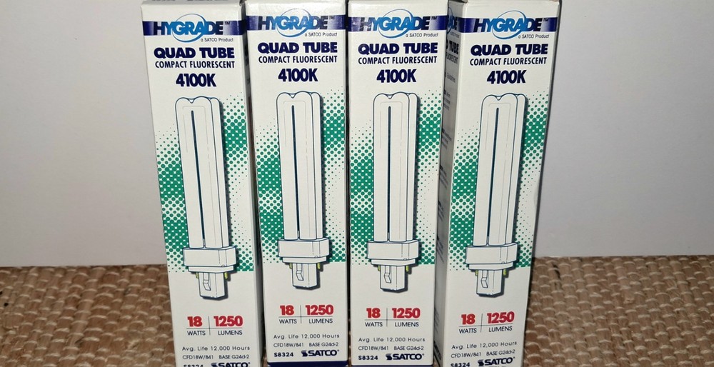 4 Hygrade quad tube compact fluorescent 4100K 18 watts 1250 Lumens