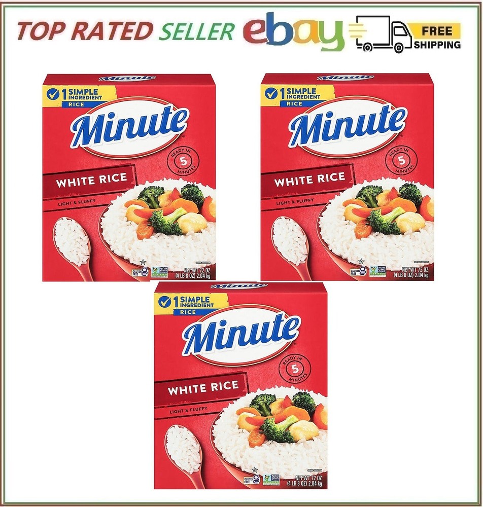 3 PACK - Minute Instant White Light Fluffy Long Grain Rice 72 oz Total 13.5 Lb
