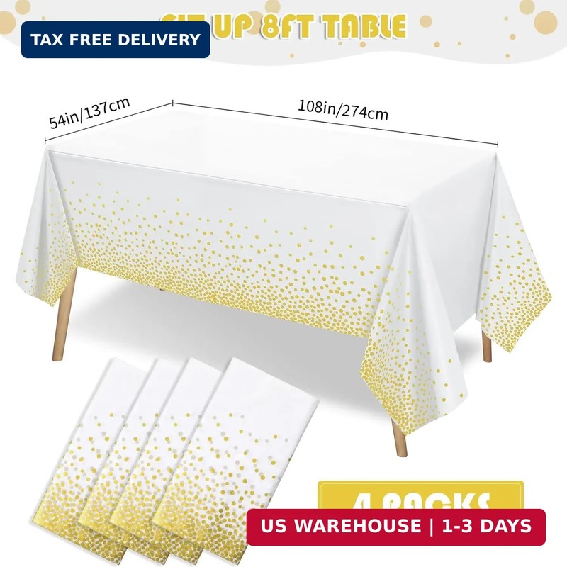 Tegeme Rectangular Polyvinyl Chloride Tablecloth, 54 x 108 inches, White, 4 Pack gallery