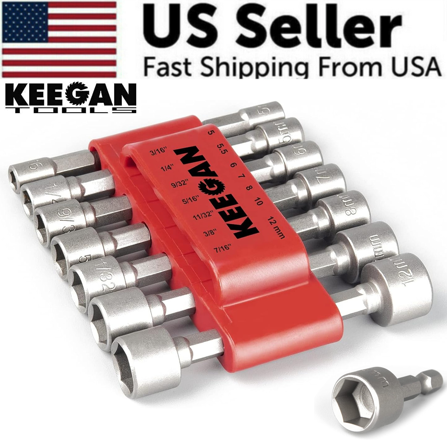 14 PCS Power Nut Driver Bit Set Quick Change MM & SAE Impact 1/4" Hex Shank USA gallery